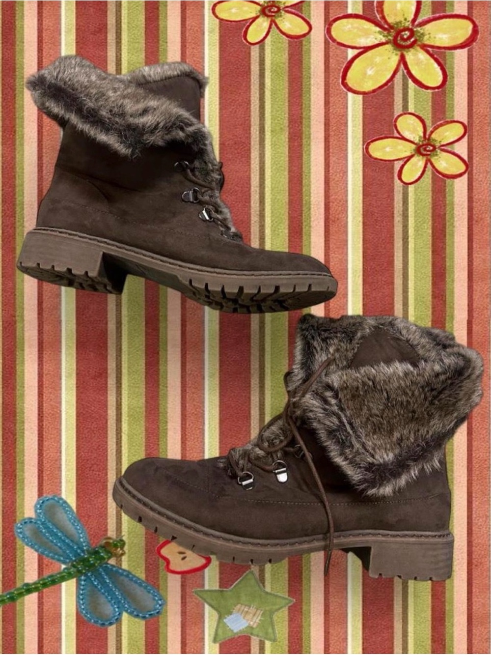 Bass Suede Chocolate Brown Faux-Fur Trim Lace-Up Winter Boots